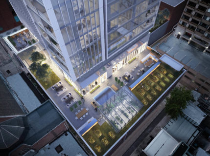 Image of arthaus gallery building looking down at rooftop deck compressed