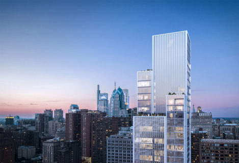 Image of arthaus gallery building purple dusk sky with skyline compressed